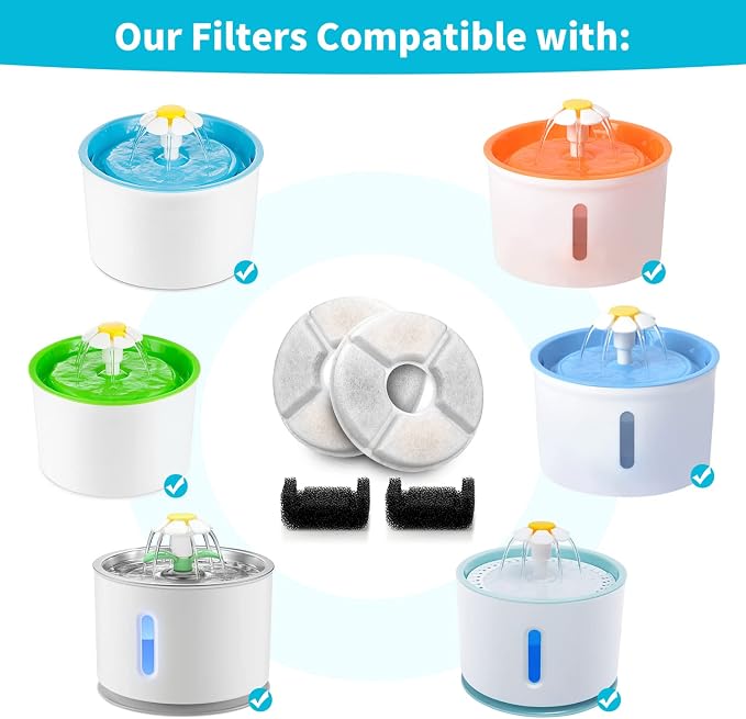 Cat Water Fountain Filter for Wonder-Creature 81 oz/2.4L Round Stainless Steel Top Cat Fountain, 8 Carbon Filters 4 Foam Filters Pack, Cat Fountain Replacement Filters