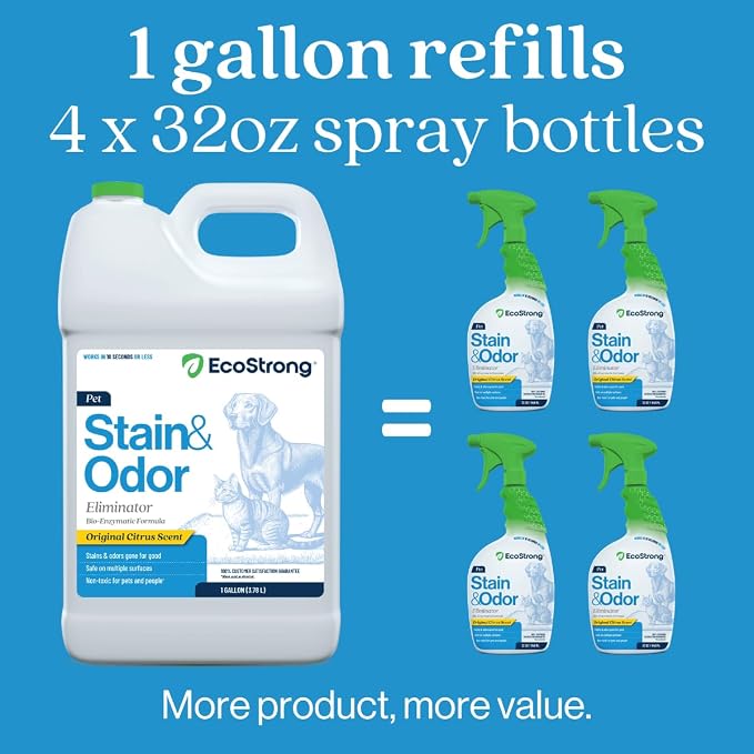 Eco Strong Pet Stain and Odor Remover - Cat Urine Enzyme Cleaner Destroyer, Urine Destroyer for Dogs, Pet Urine Enzyme Cleaner - 128 Oz