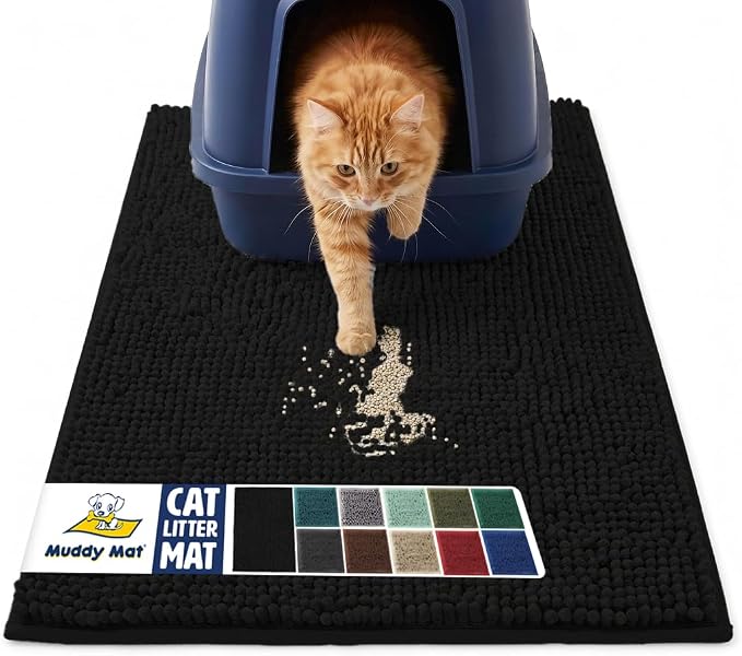 Muddy Mat® | Cat Litter Mat Runner 24"x60", Litter Trapping Mat, Super Absorbent Scatter Control, Soft on Paws, Slip Resistant Washable Litter Mat, Traps Litter, Protects Floors, Black