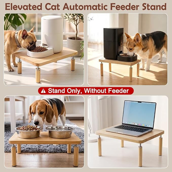 SZEE Adjustable Dog Food Stand, Raised Dog Bowl Stand for Medium Breeds, Elevates from 5 1/2" to 6 3/4", Relieves Spine and Joints on Pets (M, Solid Wood)