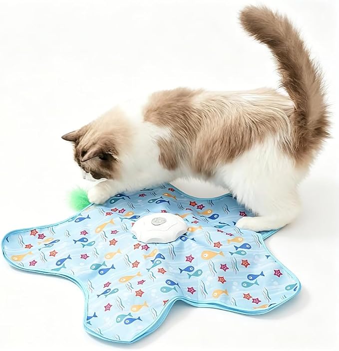 Automatic Cat Toy for Indoor Cats, Hide & Seek Hunting Game Exercise Play Plate, Rechargeable Interactive Cat Toys, Moving Concealed Feathers, Durable Exercise Toys for Indoor Cats
