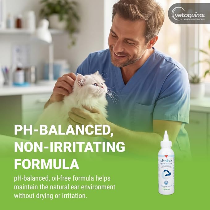 Vetoquinol PH•notix Advanced Ear Cleaner & Wax Remover - Liquid Ear Cleaning Support for Dogs & Cats - Supports Healthy Canals - Fast-Acting & No-Rinse Formula - pH Balanced & Paraben-Free - 4 fl oz
