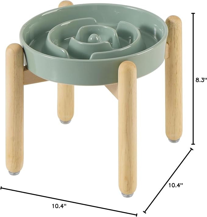 Havniva 8.2” Raised Slow Feeder Dog Bowls, 1.6 Cups Ceramic Dog Bowl Slow Feeding for Medium Breed, Elevated Puzzle Dog Food Bowl with Wooden Stand Non-Slip Anti-Gulping & Anti-Choking