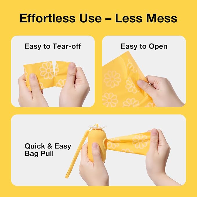 VETRESKA Dog Poop Bag Dispenser with Daisy Scented Waste Bags Leak-proof and Extra Thick Poop Bags for Dog Walking and Cat Litter 1 Holder and 105 Bags (7 Refill Rolls)
