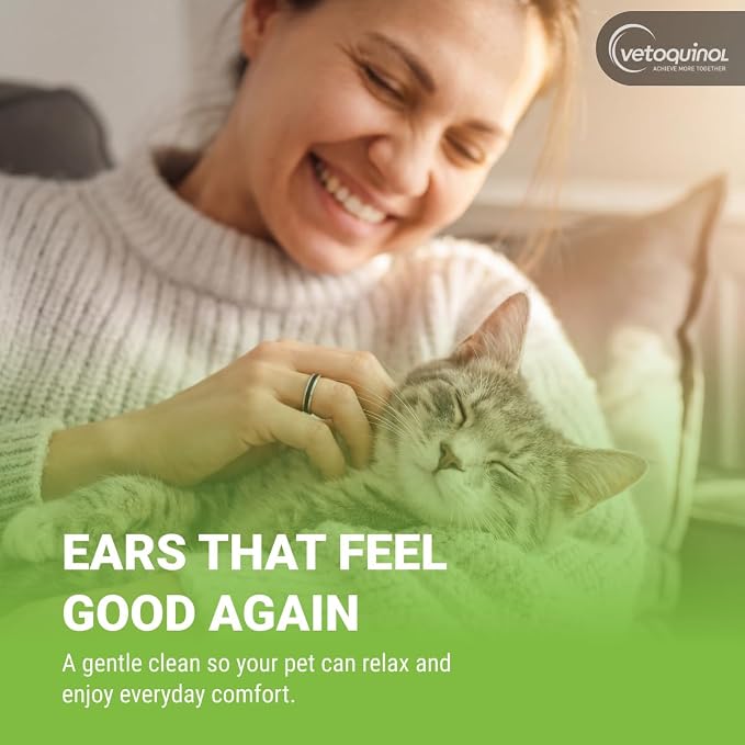 Vetoquinol Ear Cleansing Solution - Gentle Cleaner to Remove Dirt & Debris - Easy-to-Use Drops for Cats & Dogs - Support Clean and Fresh-Smelling Ears - Ideal for Routine Pet Hygiene - 16 Ounces