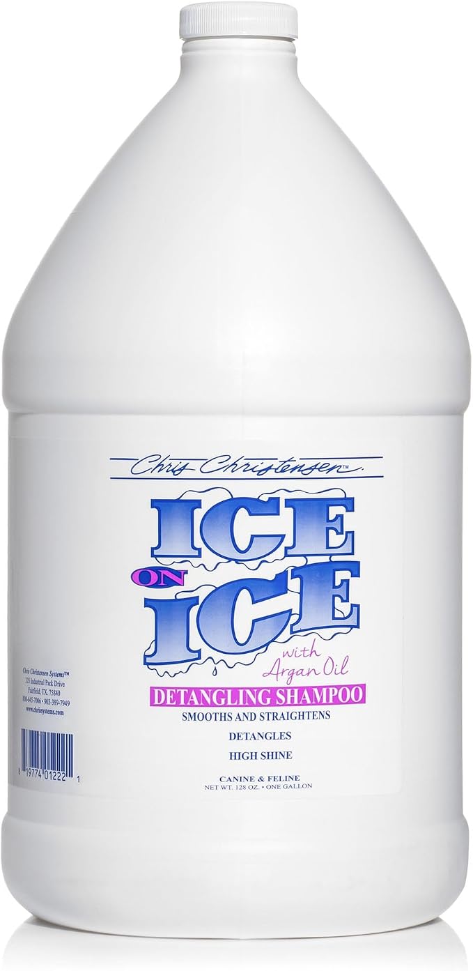 Chris Christensen Ice on Ice Strengthening Dog Shampoo, Groom Like a Professional, Revives Dry, Damaged Coats and Strands, All Coat Types, Made in USA, 1gal