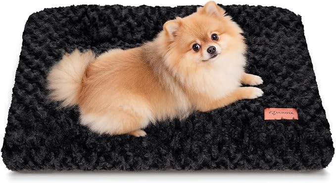 Dog Bed Crate Pad - Rosette Pattern White Velvet Pet Bed Anti-Slip Comfy Kennel Pad for Crates Rosette Black S
