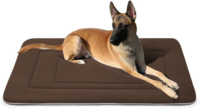 Dog Bed Soft Dog Crate Bed Pad Mat, 42 in Non Slip Bottom Washable Beds for Large Dogs, Pet Bed Mattress Kennel Pad, Dark Brown