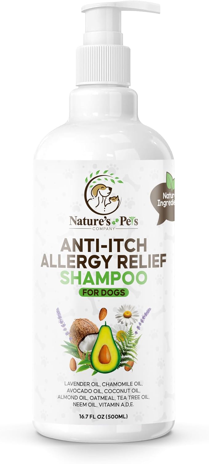 Anti-Itch Dog Shampoo for Allergies & Sensitive Skin – Oatmeal, Avocado, Almond, Neem & Chamomile Oil – Allergies, hot Spots & Paw Licking Relief – Moisturizing Skin – Safe for Frequent use – 16.7 oz