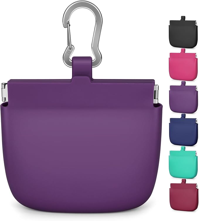 1 Cup Silicone Dog Training Treat Pouch(Purple) | Clip on Leash or Belt Loop, One-Hand Access with Pull Tab, Small Pocket Sized, Auto Closing Lid for Pet Training & Walking