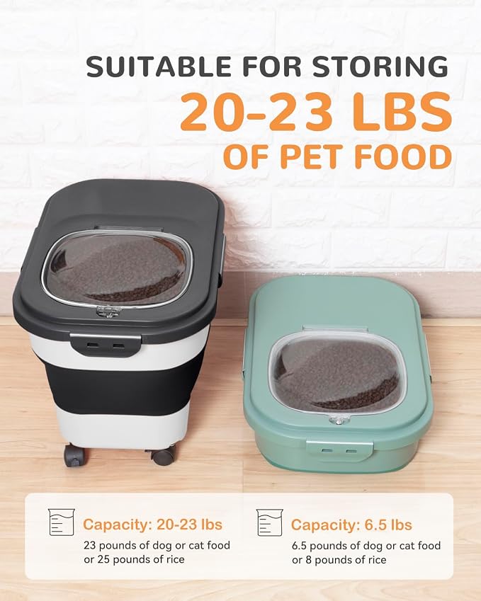 20-23 Lbs Dog Food Storage Container Airtight,Collapsible Pet Food Storage | Dog Food Container with Double Airtight Seal & Magnetic Lid,Cat Food Container with Wheels for Easy Moving,Small Jar,Scoop