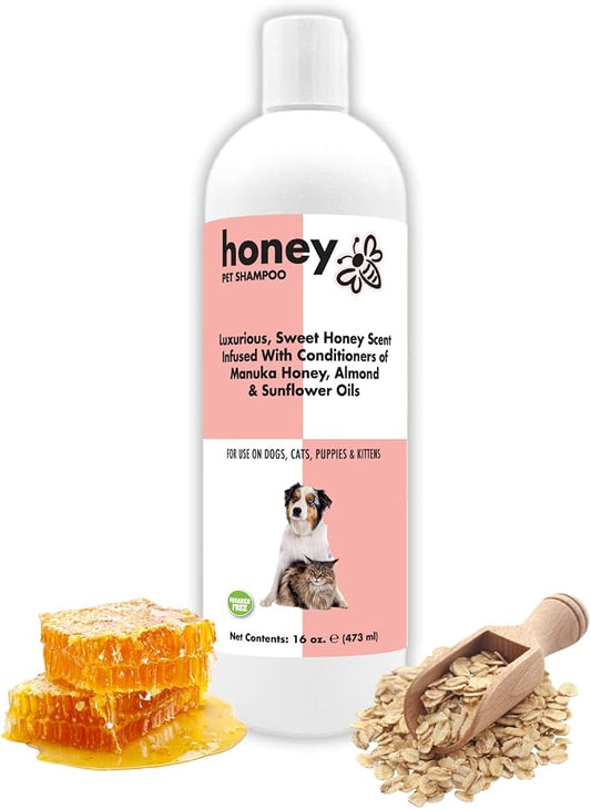 Honey Pet Shampoo for Dogs and Cats 16 oz. | Cruelty-Free | Paraben-Free | Biodegradable and Non-Toxic | Made in The USA