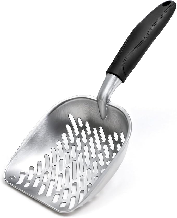 Cat Litter Scoop, Kitty Metal Scooper, Heavy Duty Aluminum Deep Sifter with Long Handle, Rustproof Durable Kitten Poop Shovel for Travel & Small Litter Box
