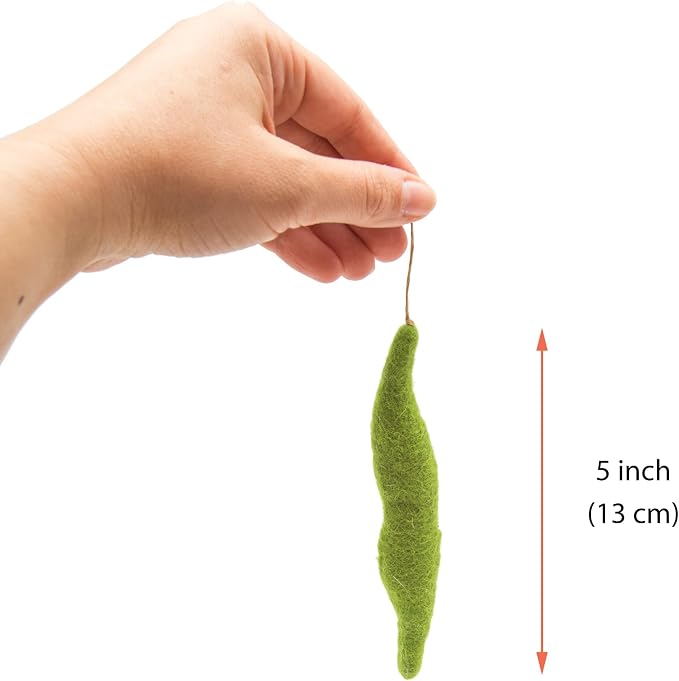 Glaciart One Green Beans Cat Toy – 5 Pcs | Soft Fuzzy Enrichment 100% Natural Wool - Interactive Catnip Play Cat Toy Set - Safe for Pets, Non-AZO Colored Dyes
