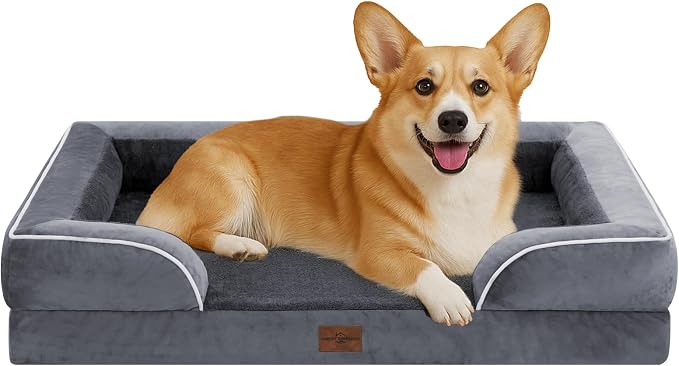 Comfort Expression Orthopedic Dog Beds for Large Sized Dog with Bolster | Waterproof Dog Couch Bed with Washable Cover & Non-Slip Bottom, Supportive Egg Crate Foam Large Pet Bed, 35x22 Inch