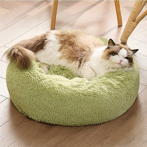 Bedsure Calming Cat Beds Donut Round Washable Kitten Bed,20 inches Green