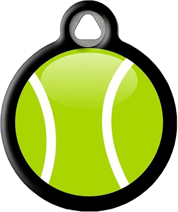 Tennis Ball Personalized Pet ID Tag for Dogs and Cats, Silent Polymer Coated Stainless Steel Nametag with Customized Identification Information, Large 1.25" Diameter