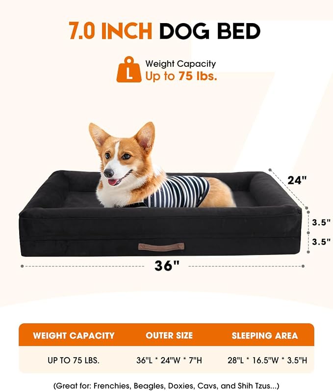 Upvilla Large Orthopedic Dog Bed, Four-Sided Cushioned Egg-Shaped Foam Dog Sofa, Waterproof Removable Cover, Pet Sofa Bed with Non-Slip Base, Large Pet Bed,Black