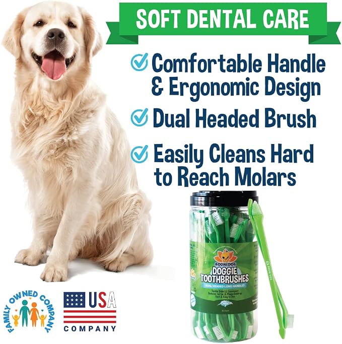 Bodhi Dog Dual-Headed Toothbrush for Dogs & Cats - Soft Bristles for Gentle Pet Dental Care - Puppy & Adult Teeth Cleaning - Easy-to-Use Design for Healthy Gums & Fresh Breath (50 Count)