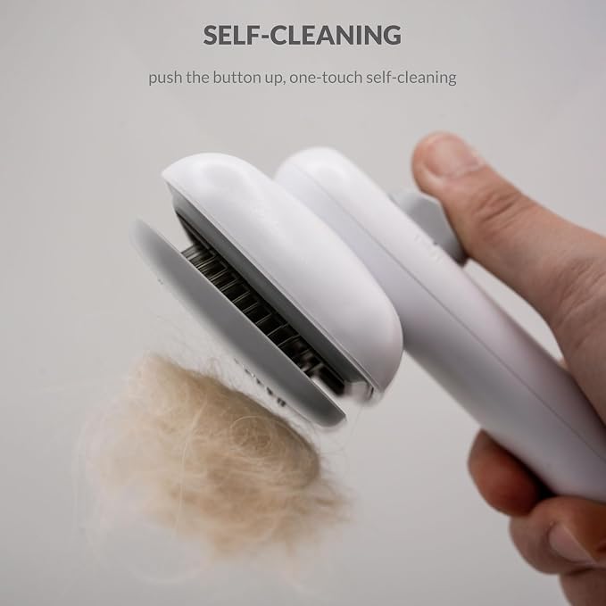 Self Cleaning Shedding Brush Grooming Tool for Long and Short Haired Dogs Cats Deshedding Hair Removal (White)