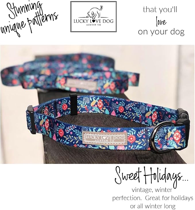 Lucky Love Dog - Adjustable Collar and Leash Set with Easy Click Buckle for Large Dogs, Durable, & Comfortable Collar for Male & Female Dogs, Puppies & Adult - Sweet Holiday Combo, Large