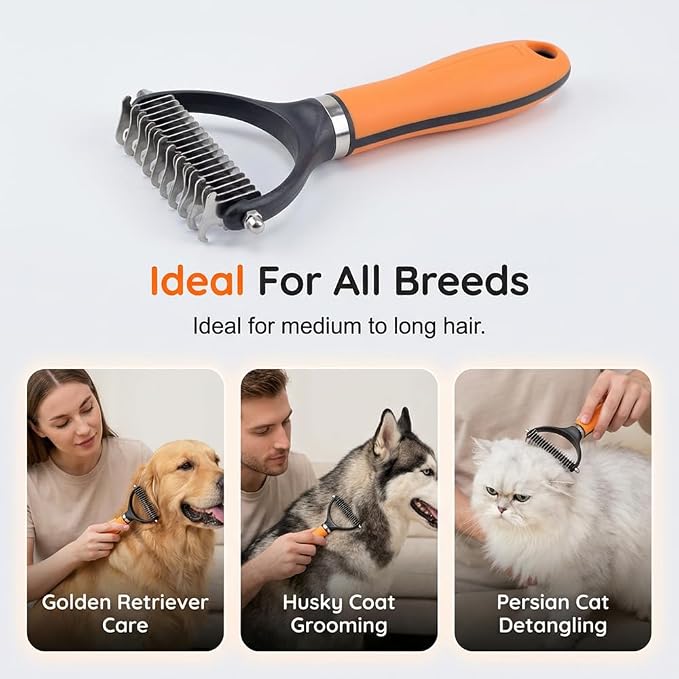 Dual-Sided Pet Grooming Comb for Dogs & Cats, 2026 New 2‑in‑1 Professional Pet Grooming Brush Deshedding Dog Brush, Dematting Comb Undercoat Rake for Dogs Long Haired Pet Grooming Tool (2, Green)
