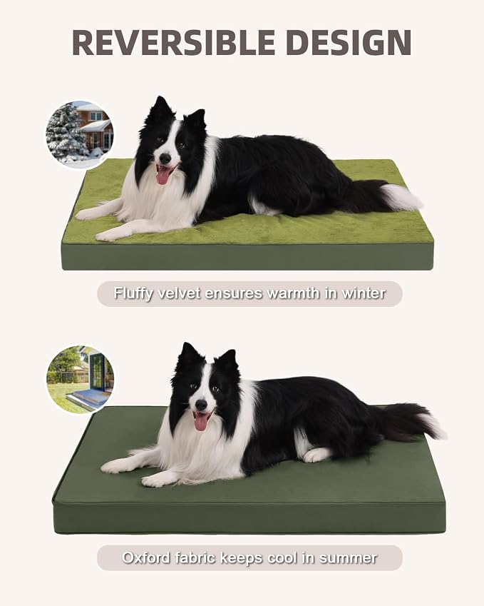 KSIIA Orthopedic Dog Bed for Large Dogs with Waterproof Lining, Green,35x22 | Deluxe Soft Plush Dog Crate Bed, Washable Pet Mat with Removable Cover & Egg Crate Foam for Large Dogs Sleeping & Relaxing