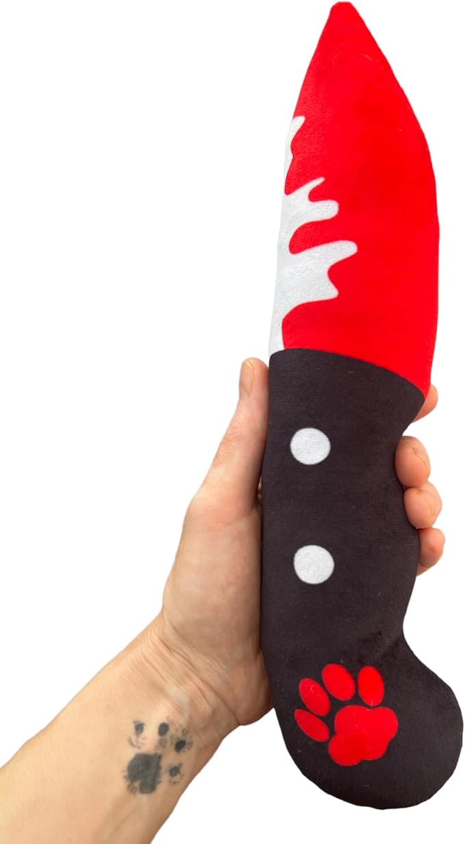 Bloody Knife® Brand Dog Toy (Medium) | Halloween Horror Plush Toy for Small and Medium Dog Breeds | Scary Funny Squeaky and Crinkle Toy | Machine Washable