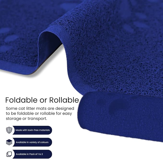Andalus Jumbo Cat Litter Mat, Pack of 1 - Waterproof, Non-Slip & Easy to Clean Cat Litter Box Mat for Extra Efficient Pet Litter-Trapping, Blue (47” X 35”)