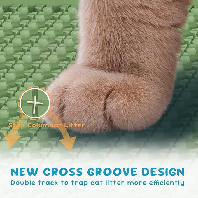 Cat Litter Mat, Silicone Litter Trapping Mat - Removal/Waterproof/Urine Proof, Cat Massage Mat (24" X 18"), Litter Box Mat - Keep the Floor Clean Green