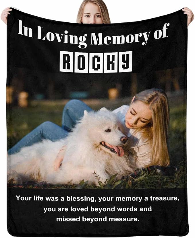 Artsadd in Loving Memory Gifts-Personalized Blanket with Photos and Name-Memorial Gifts for Loved Ones Lost-Custom Remembrance Gifts Blankets for Loss of Dog Memorial Blanket Gifts