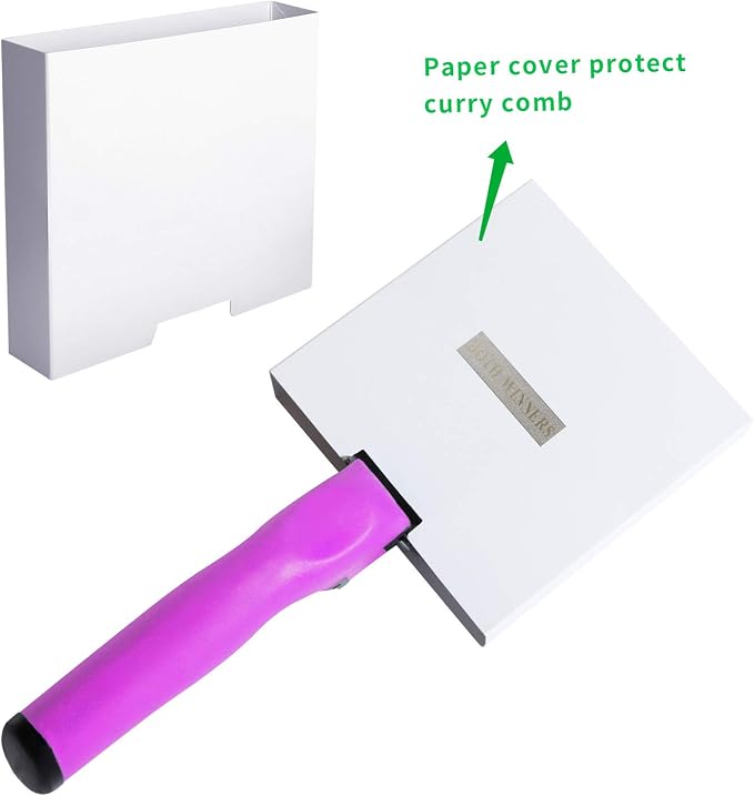 BOTH WINNERS Reversible Stainless Steel Curry Comb with Soft Touch Grip (Pink)