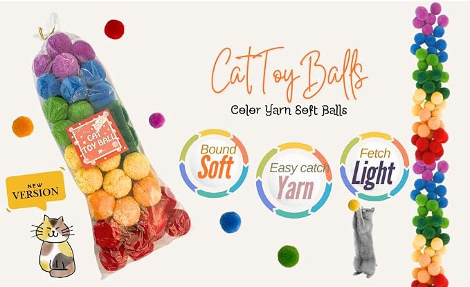 Cat Toys Soft Crinkle Sparkle Balls Pom Pom Cat Balls (Color Yarn)