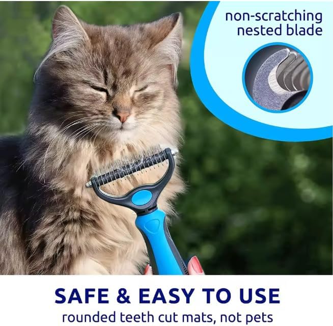 Undercoat Rake and Dematting Brush for Dogs & Cats - Professional 2-in-1 Pet Grooming Tool - Removes Stubborn Mats, Knots, and Tangles Safely and Gently - Reduces Shedding for Heavy-Coated Pets (Blue)
