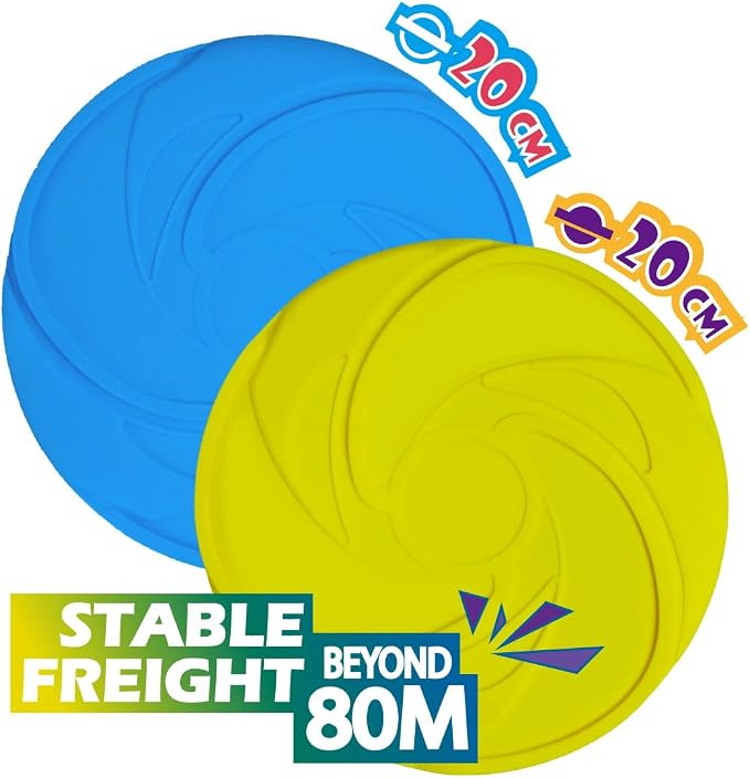 AMAZING TOYZ Dog Flying Discs 2 Pack Yellow and Blue Frisbee for Dog Toys, Soft Rubber Interactive Fetch Toy for Small Medium Large Dogs - Safe for Teeth and Chewers 20cm