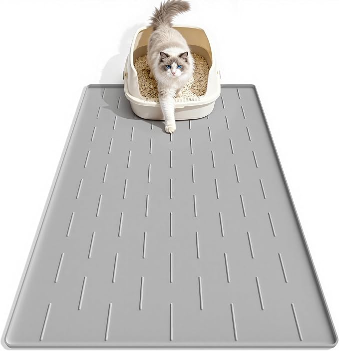 Pieviev Silicone Cat Litter Mat, Traps Litter & Easy to Clean, 34'' x 22'' | Raised Edges Lock Litter & Urine, Scratch and Wear-Resistant Cat Box Mat, Non-Slip Backing, Fit Most Standard Boxes