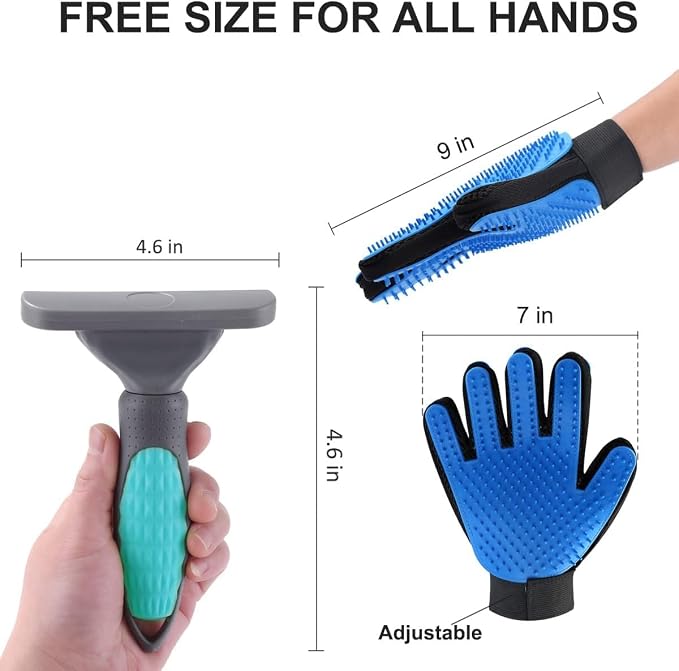 2PCS Pet Grooming Brush Set, Undercoat Deshedding Tool & Double-Sided Silicone Glove for Dogs, Cats & Horses - Gentle & Effective Loose Hair Removal, Shedding Reduction