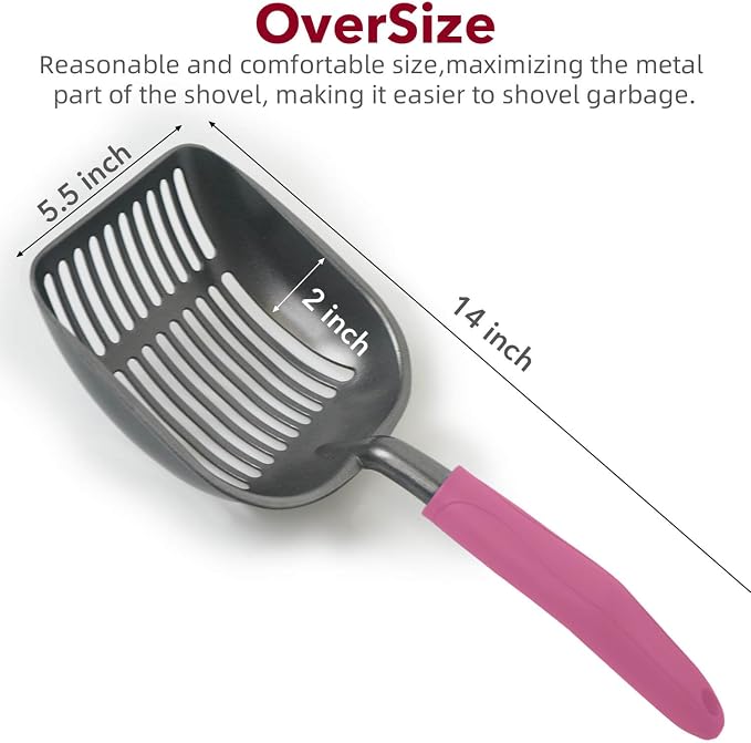 Cat Litter Scoop, Kitty Metal Scooper, Aluminum Alloy Sifter, Kitten Pooper Lifter, Deep Shovel, Long Handle, Poop Sifting, Durable, Heavy Duty, for Litter Box