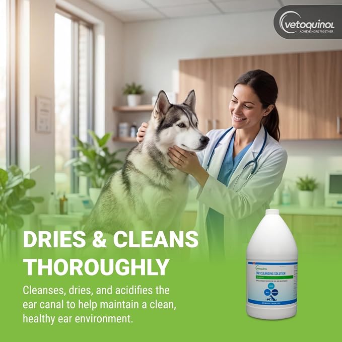 Vetoquinol Ear Cleansing Solution - Gentle Cleaner to Remove Dirt & Debris - Easy-to-Use Drops for Cats & Dogs - Support Clean and Fresh-Smelling Ears - Ideal for Routine Pet Hygiene - 1 Gallon