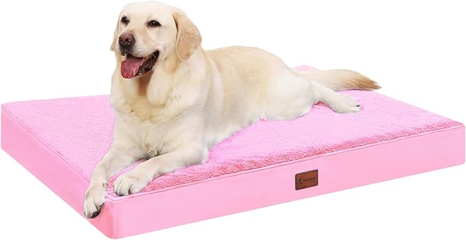 Waterproof Large Size Dog Crate Bed Orthopedic 41x27 Pink | Removable Washable Cover, Egg Crate Foam, Soft Plush Flat Pet Mat, Non-Slip Bottom, Fits Large Dogs Up to 90 lbs