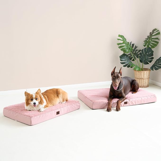 EHEYCIGA Orthopedic Dog Bed Large with Removable Washable Cover, 35IN Pink | Egg Crate Foam Support, Durable Oxford fabric, Non-Slip Bottom, Machine Washable, Soft Waterproof Plush Pet Bed Mat For Crate