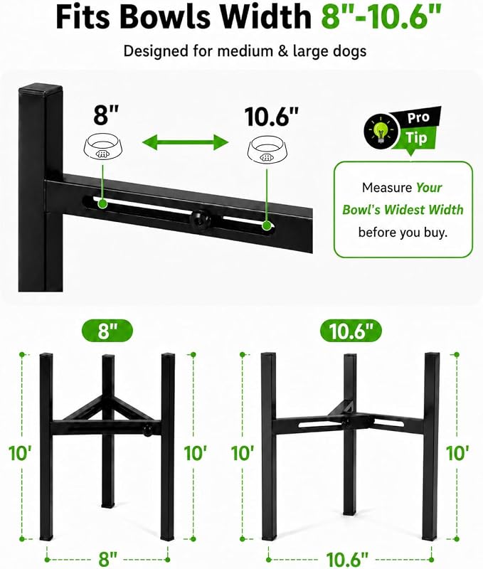 Adjustable Width Dog Bowl Holder - Single Bowl Feeder for Medium to Large Breed Dogs, fits Bowls from 8-11 inches, Sturdy Metal Construction, Ergonomic Design (Bowl not Included) (1-Pack)