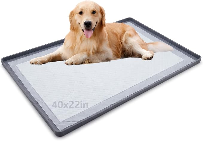 ondware Dog Pee Pad Holder Tray Fits for 40x22 in Pee Pads, Silicone Puppy Training Mat with Raised Edge Leak Protection for Indoor Puppy Potty Training at Home, Non-Slip Easy-Clean Tray