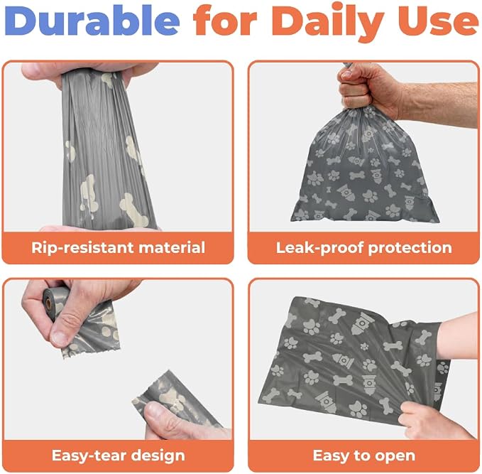Best Pet Supplies Dog Poop Bags for Waste Refuse Cleanup, Doggy Roll Replacements for Outdoor Puppy Walking and Travel, Leak Proof and Tear Resistant, Thick Plastic - Gray, 150 Bags