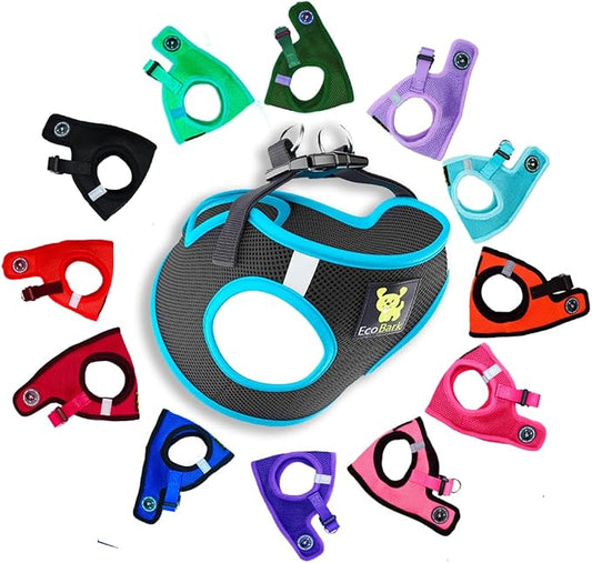 EcoBark Step in Dog Harness - Eco-Friendly Dog Harnesses for Small and Medium Breed Dogs - Reflective and Adjustable Body Halter Vest - Soft Mesh Toy Breed Harness (Black and Teal, Large)