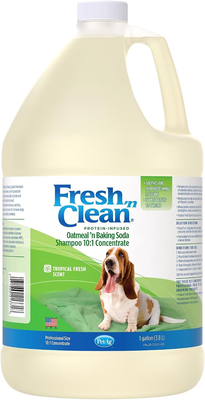 Pet-Ag Fresh ’n Clean Oatmeal ’n Baking Soda Shampoo - Tropical Fresh Scent (10:1 Concentrate) - 1 Gallon - Nurtures Dry, Itchy Skin with Vitamin E & Aloe - Strengthens & Repairs - Soap Free