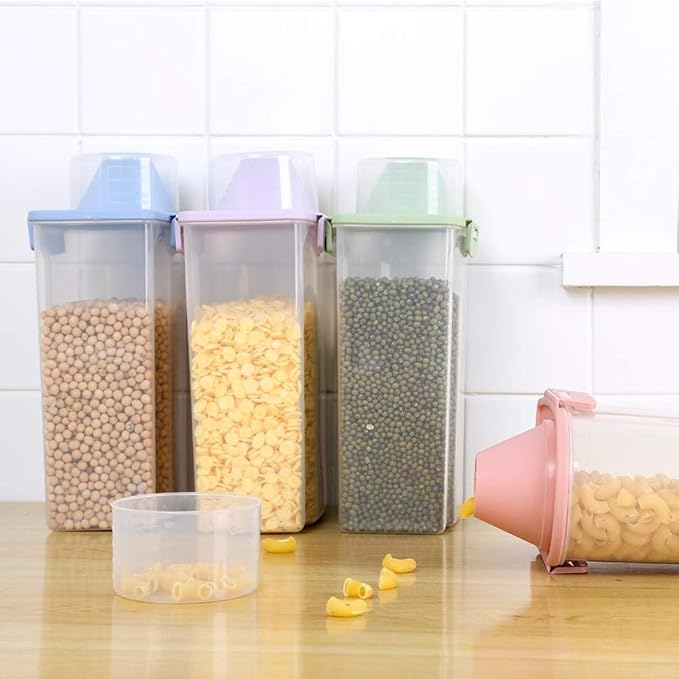 Pet Food Storage Container with Graduated Cup and Seal Buckles Food Dispenser for Dogs Cats (Pink)