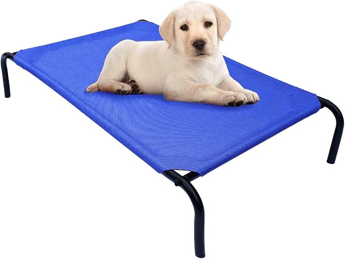 Raised Pet Cot for Small Pets, Elevated Dog Bed with Breathable Mesh, Sturdy Steel Frame for Indoor & Outdoor Use, Non-Slip Design, Easy Clean, 33-Inch Blue