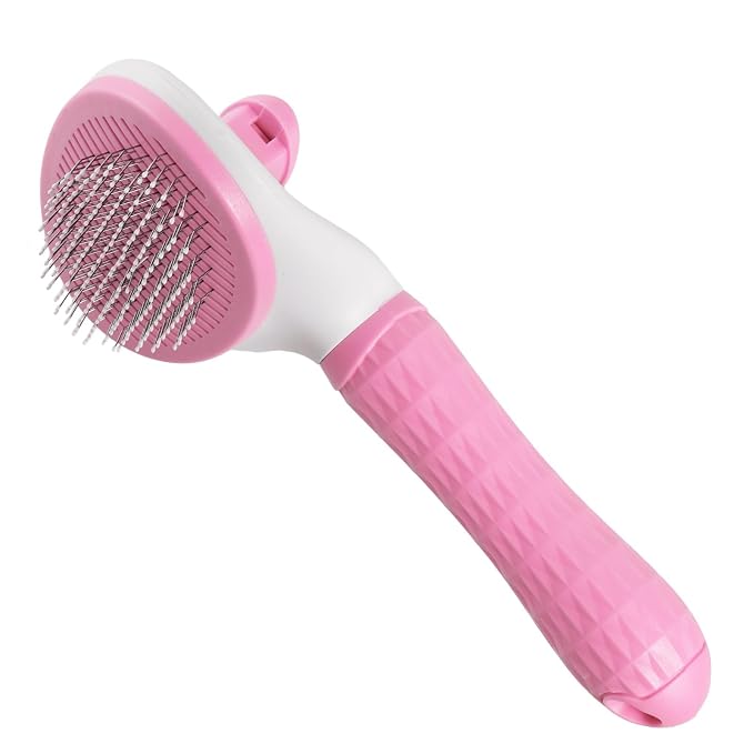 1Pc Cat Hair Brush Pet Grooming Tool Skin Friendly Deshedding Brush Self Cleaning Slicker Brush with Release Button for Dogs and Cats Easy Clean Pink 7.48 x 3.94 in
