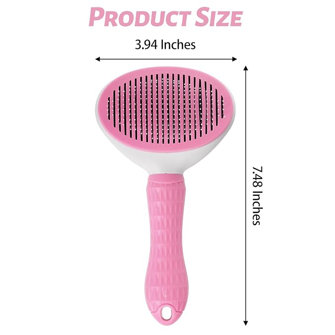 1Pc Cat Hair Brush Pet Grooming Tool Skin Friendly Deshedding Brush Self Cleaning Slicker Brush with Release Button for Dogs and Cats Easy Clean Pink 7.48 x 3.94 in